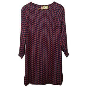 Elizabeth McKay Long Sleeve Mini Dress Womens 2 Print Silk Stretch Satin Classic